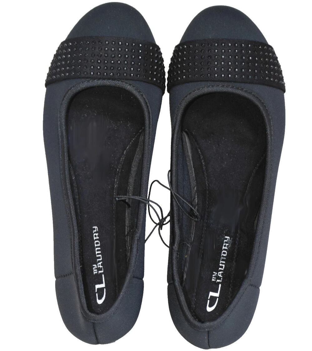 Women's CL by Laundry Black Pumps Size 5 Silk Beaded Low Wedge Slip-on Heels